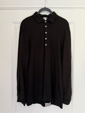 Massimo Alba Long Sleeve Linen Polo Shirt - Brown Size Small